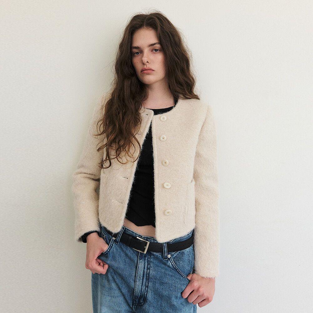 Hairy Fur Tweed Jacket, Cream