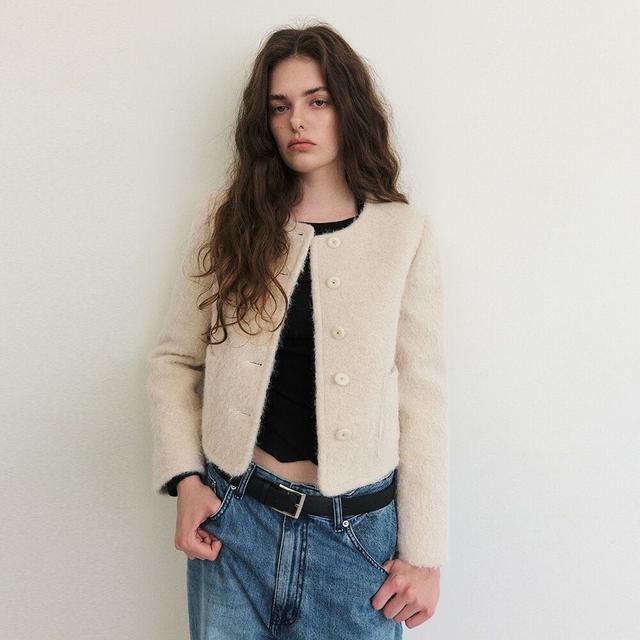 Hairy Fur Tweed Jacket, Cream