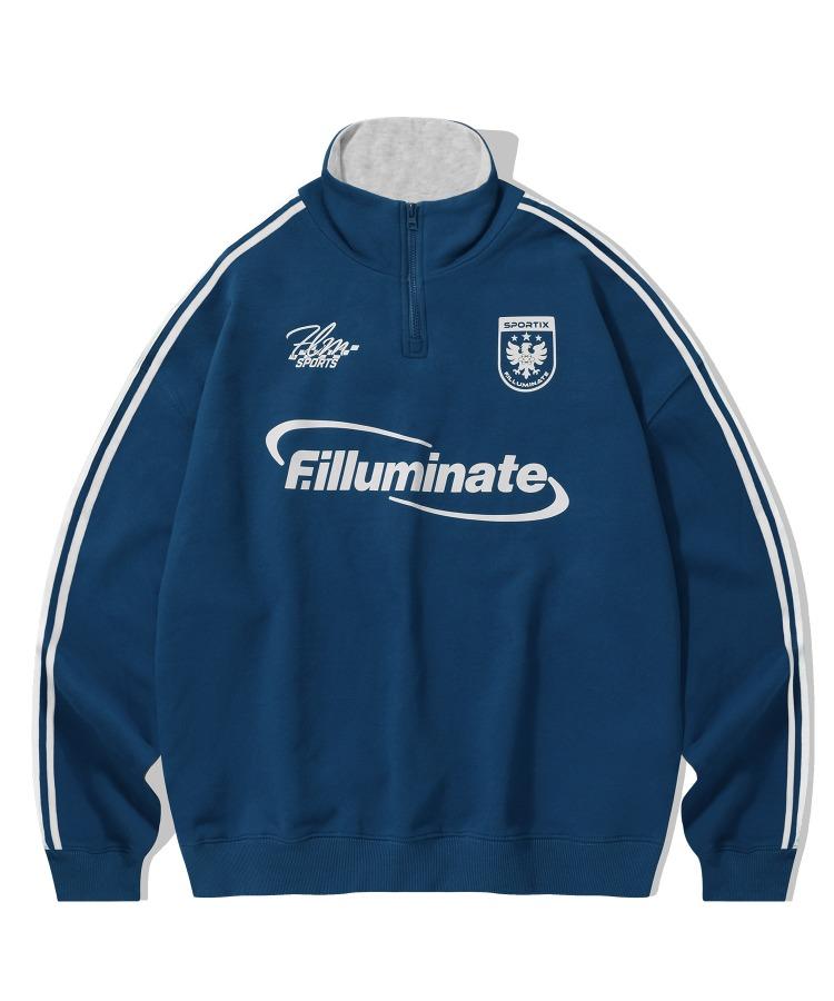 스포티 서클 로고 하프 집 업-블루