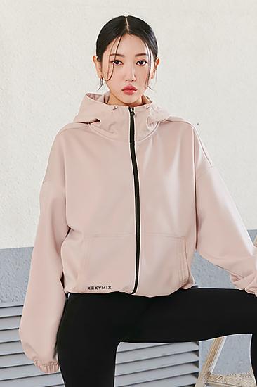 우븐 믹스 후드 집업 미스티핑크