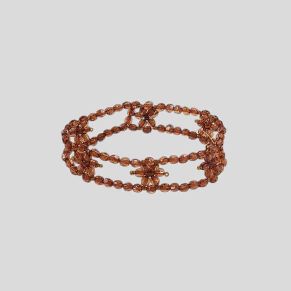 빈티지 브라운 플로랄 패턴 모리 에스닉 비즈 팔찌 브레이슬릿