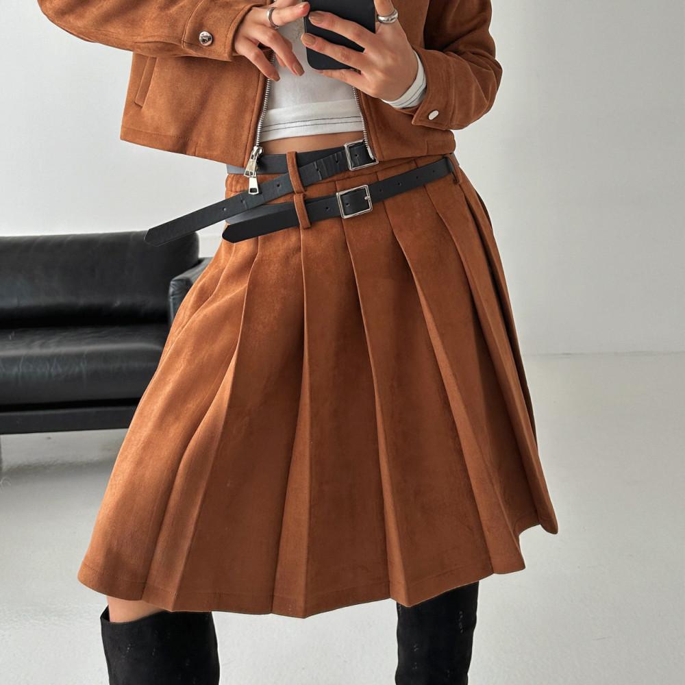 [무배/당일출고] 더블 벨트 스웨이드 플리츠 스커트