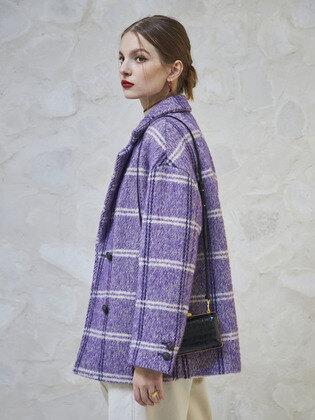 CHECKED SHORT COAT JACKET_PURPLE