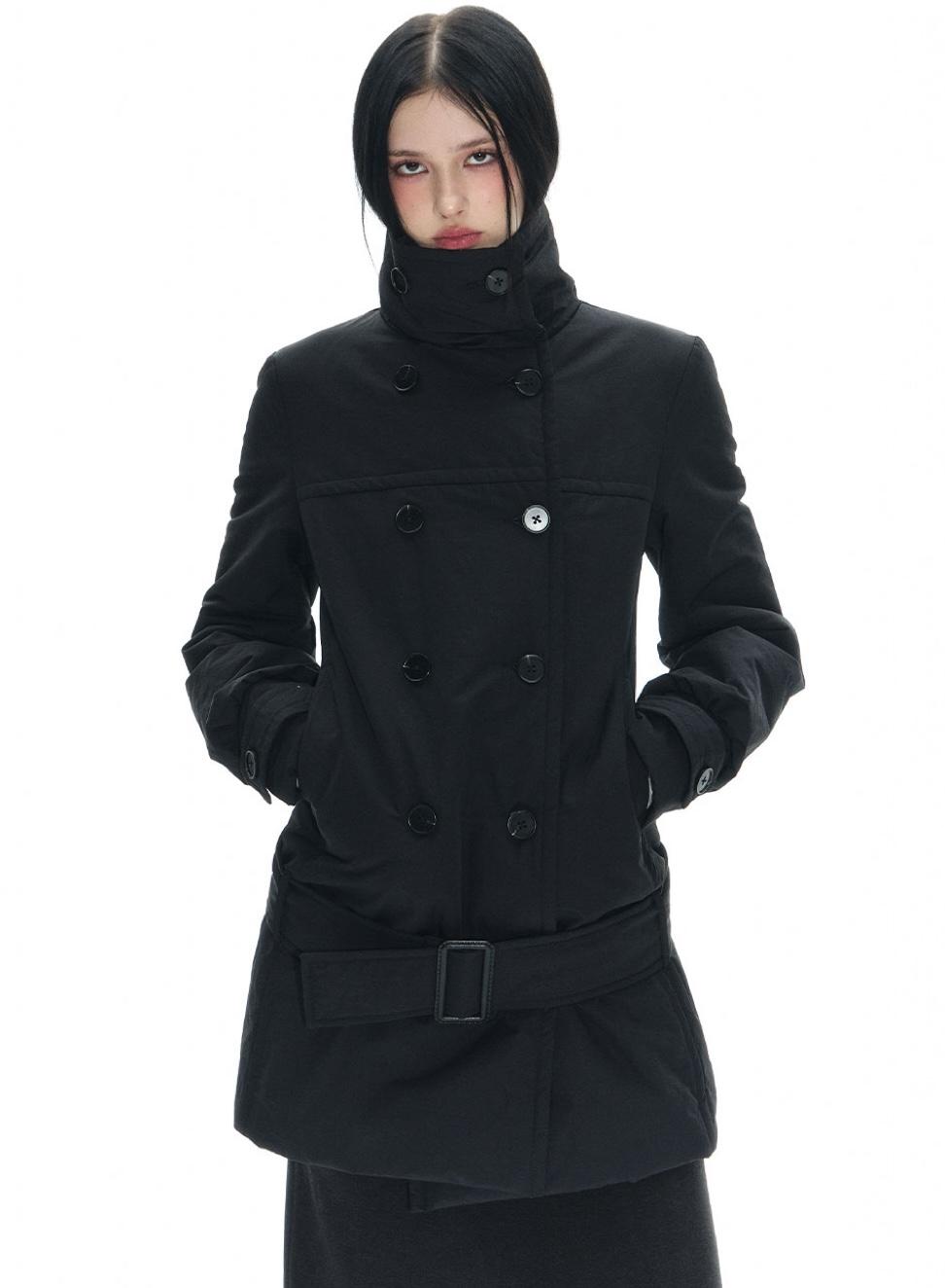 NECY STUDIO High-Neck Belted Slim Coat