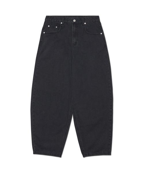 WAVE CURVED DENIM PANTS - BLACK