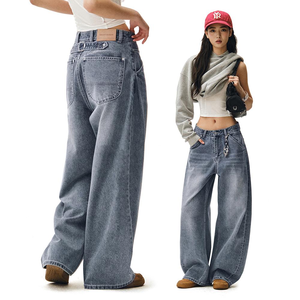 [W]Cinchback Barrel Wide Leg Jeans DCWPT022BLUE
