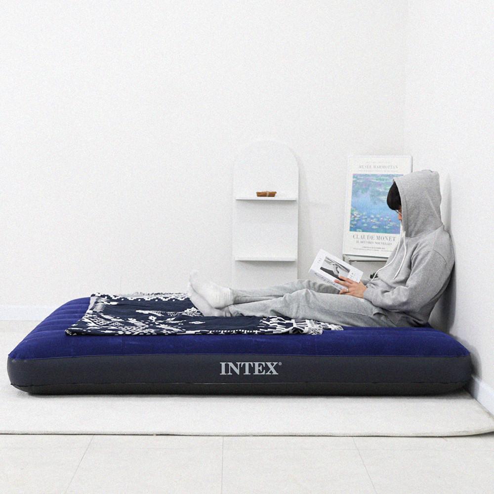 인텍스 에어매트 캠핑매트 에어매트리스 야외 캠핑용 휴대용 더블 블루 가방