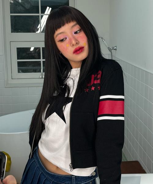 YOUHEE CROPPED SWEAT ZIP-UP BLACK