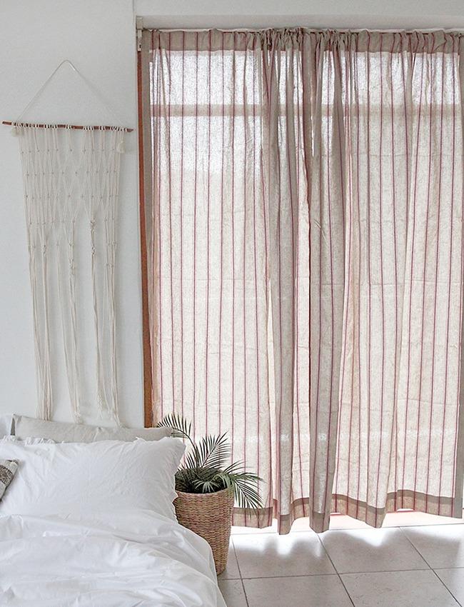 내추럴 레드스트라이프 빈티지커튼