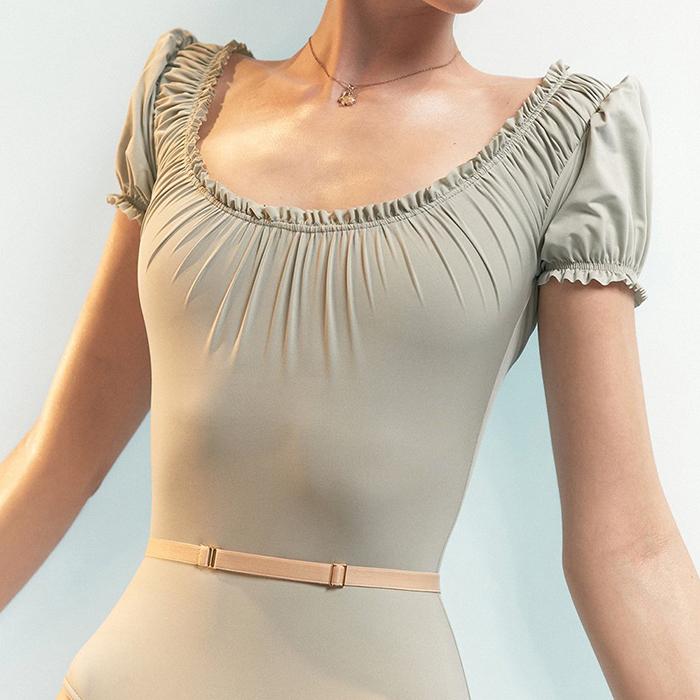 Just a Corpse  MAIDEN  leotard with short puff sleeves (Sage)
