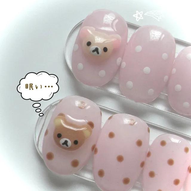 신상✨[딸기우유맛] 리락쿠마 도트 수제네일팁.🐾
