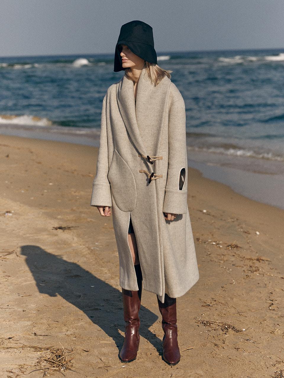SHAWL COLLAR WOOL COAT (OATMEAL)