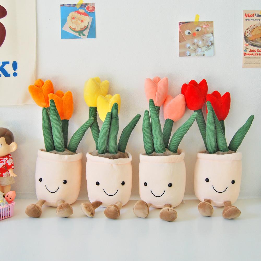 튤립 스마일 화분 인형(5컬러)/홈 데코 감성 카페 꽃 소품