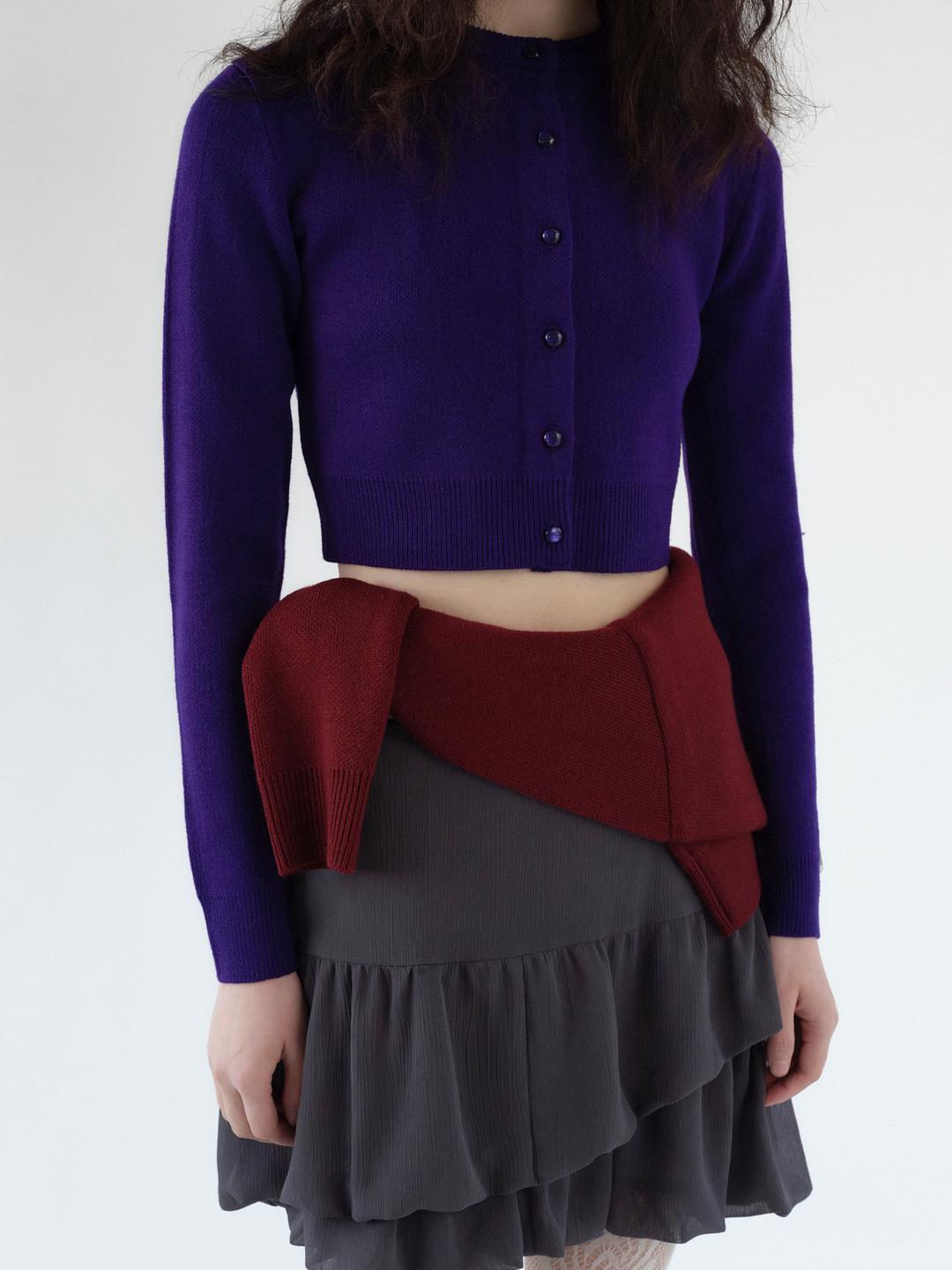 PETITE CROPPED CARDIGAN IN PURPLE / BURGUNDY