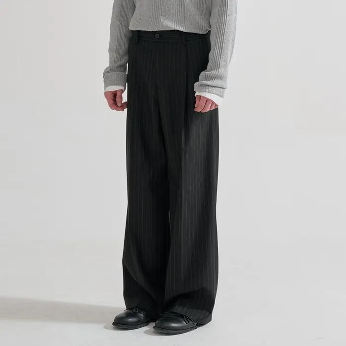 핀 스트라이프 와이드 트라우저 (블랙)