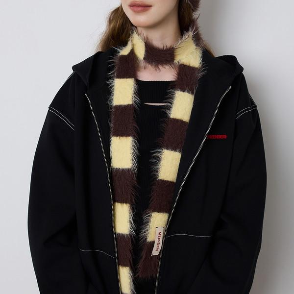 MIXED STRIPE KNIT MUFFLER - YELLOW BROWN
