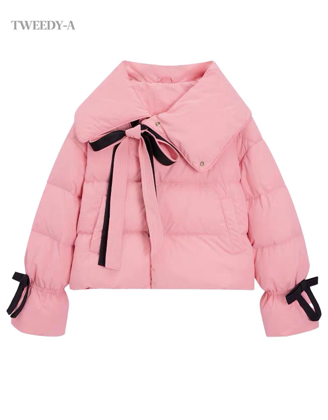 다프니 블랙 리본 포인트 푸퍼 숏 패딩