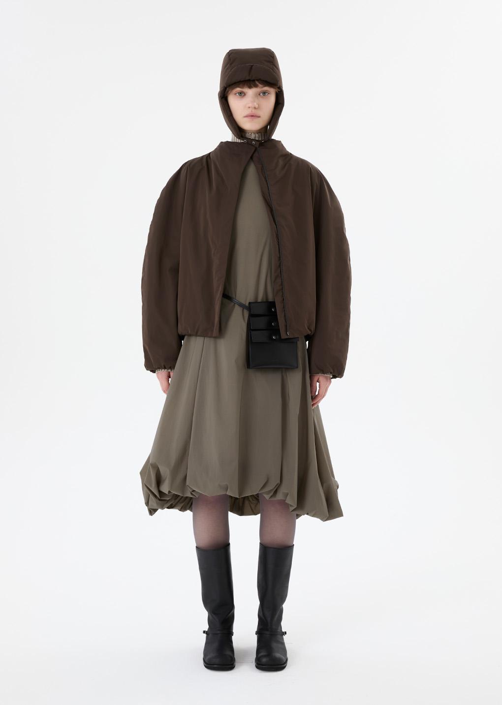 taffeta padded raglan short jumper, brown