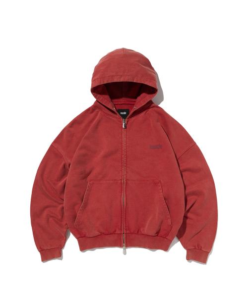 CROPPED WASHED HOOD ZIP UP [RED]