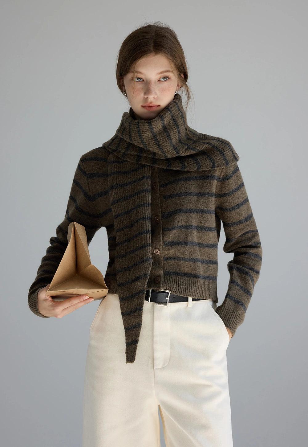 Striped Cardigan with Matching Scarf