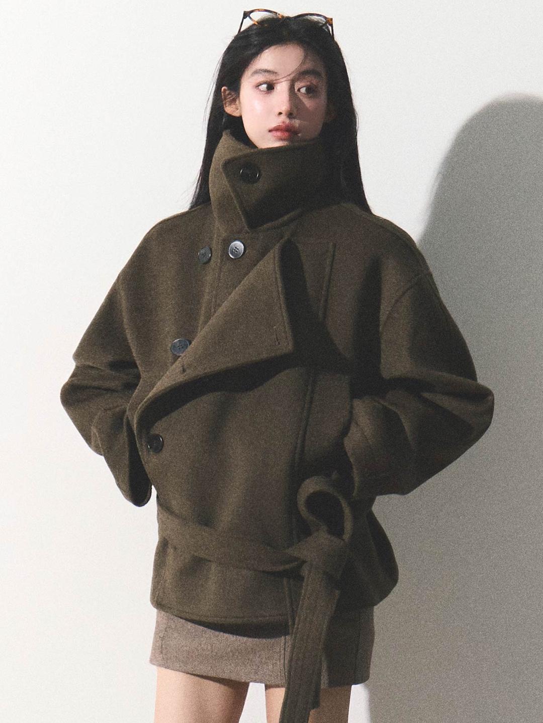 [OAK MOO] "Flowers Bloom Just Right\" Wool High Neck Coat