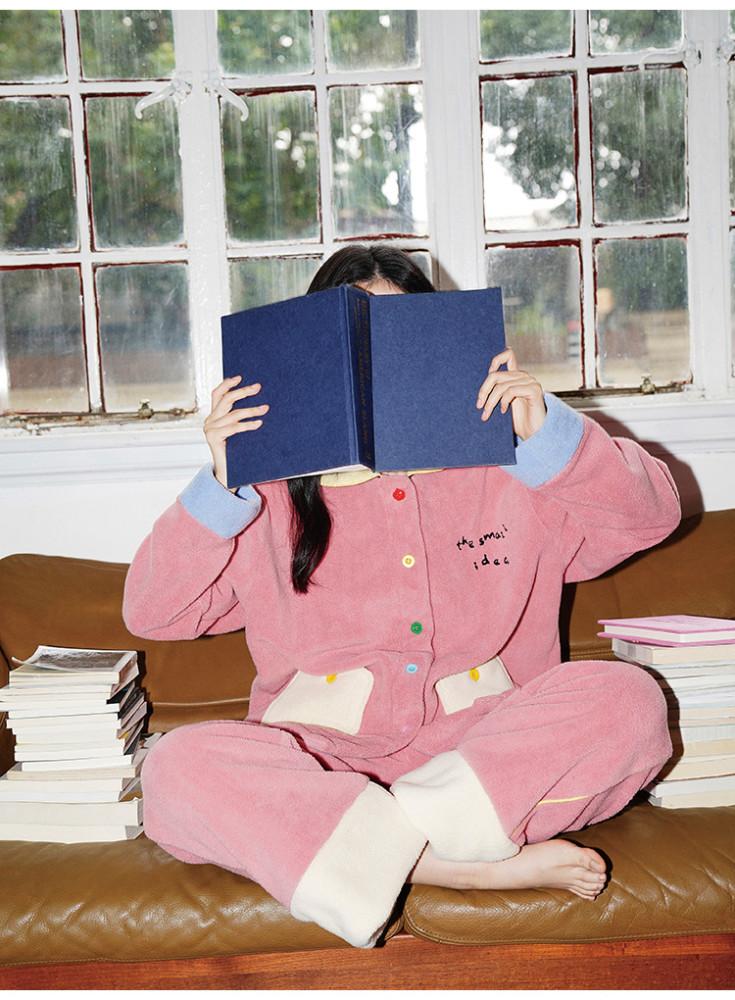 Tagi. 플리스 극세사 파자마세트 두꺼운수면잠옷 상하의세트 체리핑크