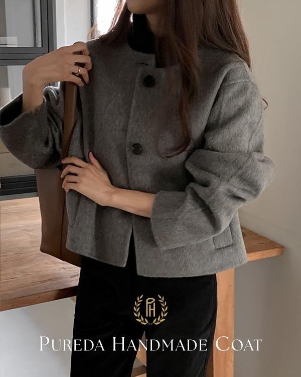 퓨어다 (메리노울100%) 퓨어다 핸드메이드 코트 (ver.노카라 포인트 숏)