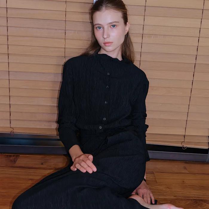 [10차 오더]Jane Mock-neck Pleats Cardigan (Black)