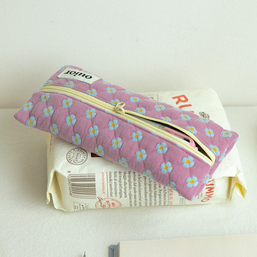 위올 플랫 필통 - dot flower purple(middle zipper)