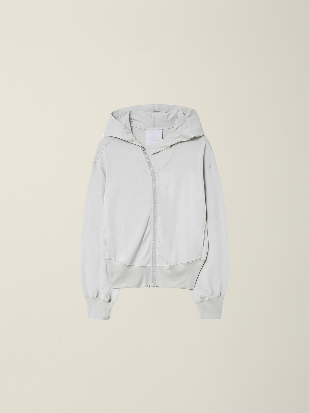 MENS CURVED HOODED COTTON ZIP JACKET (LIGHT FABRIC)  LIGTH GREY