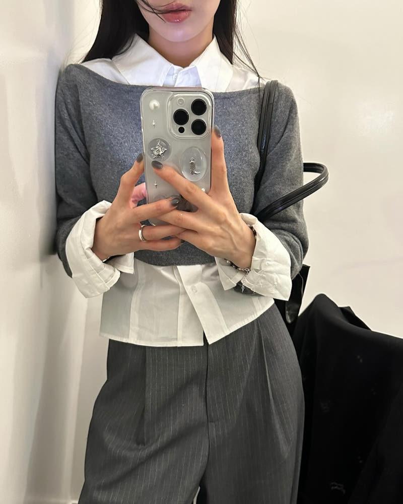 피카 여성 봄 레이어드 이너 울 캐시미어 크롭 니트