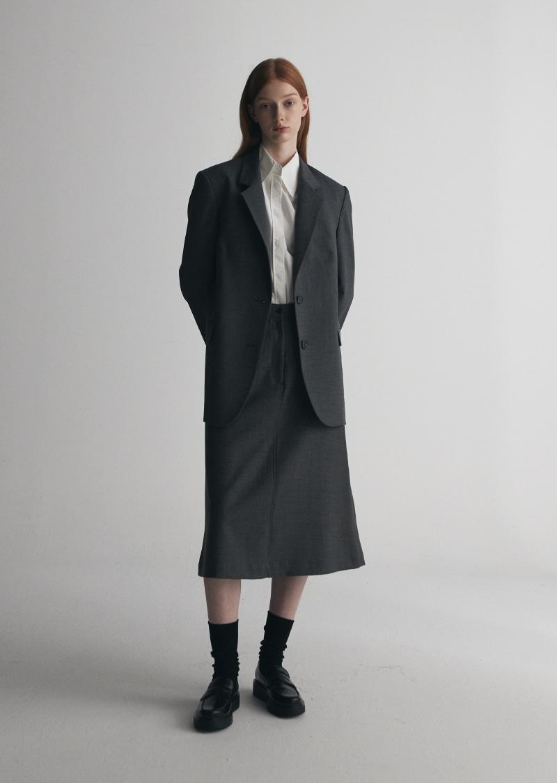 A-Line Midi Wool Skirt [Gray]