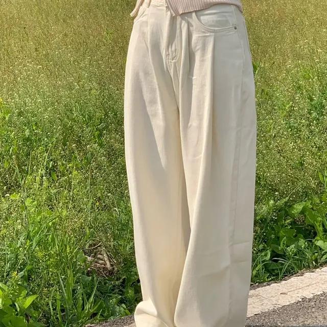 [썸머데님팬츠/강추💛ྀི] 핀턱 워싱 롱 와이드 데님 팬츠