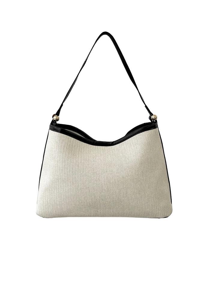 NO.217 BLACK HERRINGBONE CANVAS SHOULDER BAG