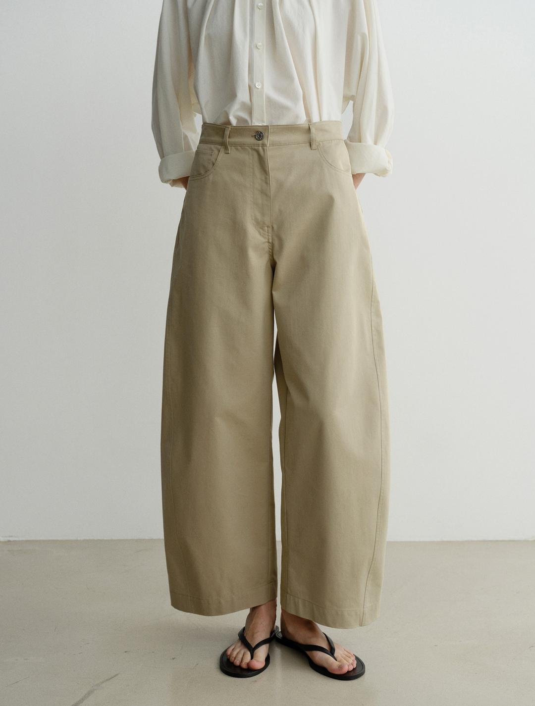 Leo Barrel Cotton Pants (Beige)