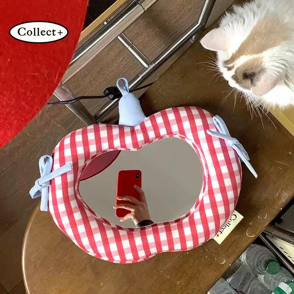 패브릭 벽걸이거울 체크 사과모양 귀여운 미러 방꾸미기 인테리어