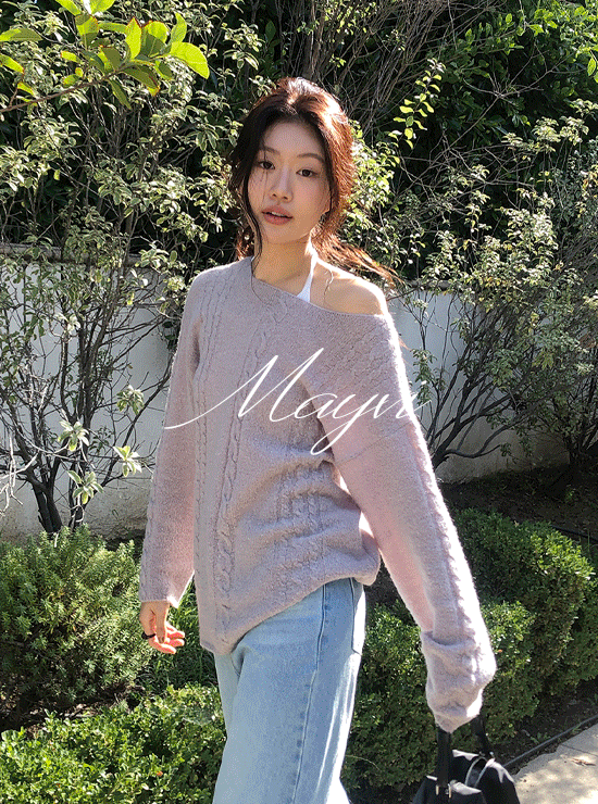 언더비 [스프링세일🌸/Mayvi] Millie 케이블 여리 보트넥 니트 (3 color), 울 10%, 모헤어 6%