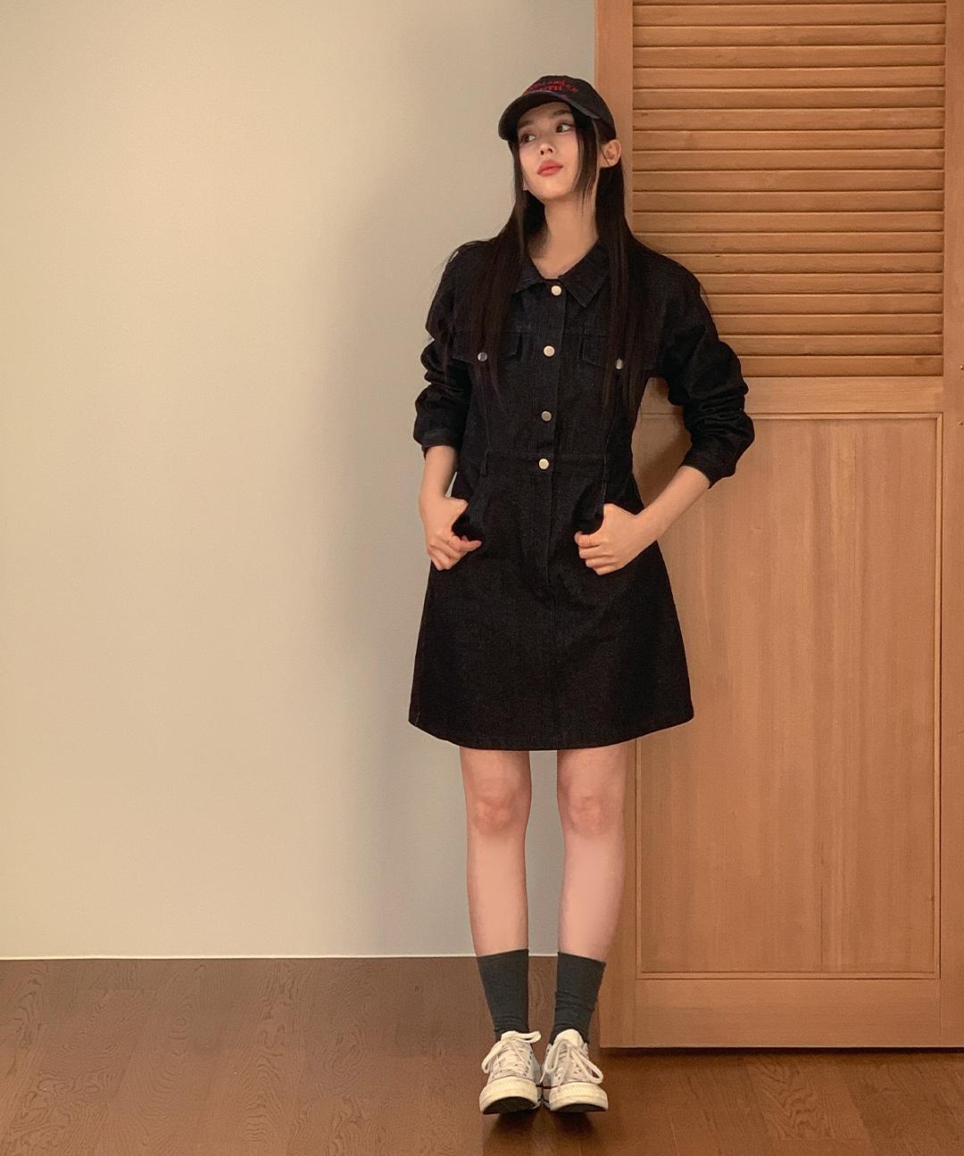 케이클럽 [10만장돌파/MADE/숏,롱]베니 논페이드 생지데님 원피스 (S-XL/데일리룩/개강룩/생지원피스/가을원피스/긴팔원피스/미니원피스/데님원피스/롱원피스)