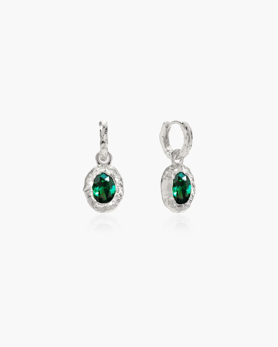 Birthstone Earrings in Silver - Silver / May - emerald