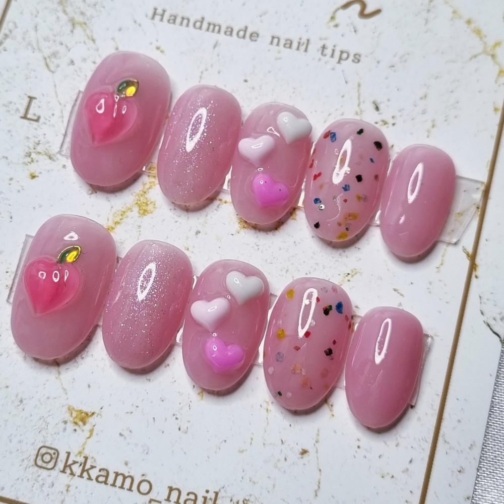 여름 복숭아 테라조 수제네일팁