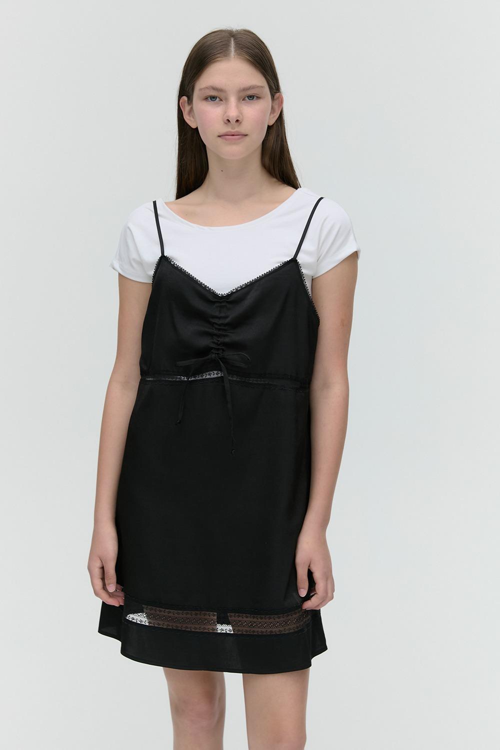 LACE SATIN RIBBON ONE-PIECE [BLACK]