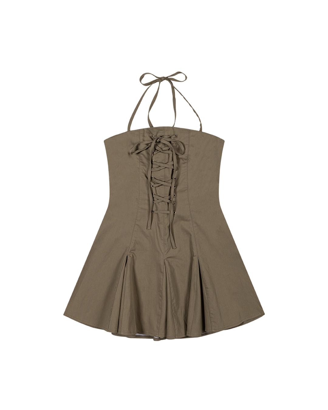 COTTON GRASS EYELET MINI DRESS, KHAKI