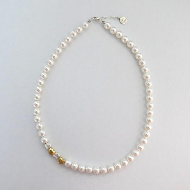 [리뉴얼] 하트 볼드 진주 목걸이 Heart bold pearl necklace