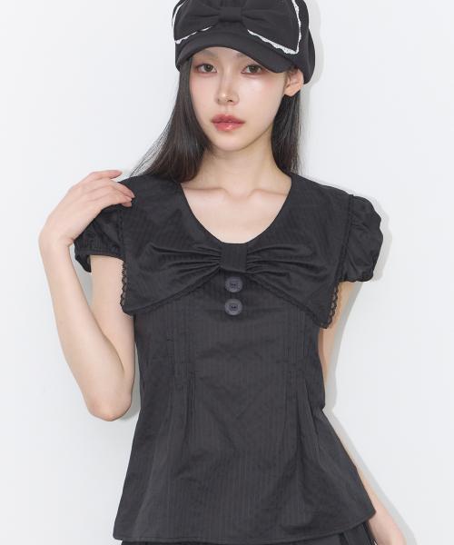 세일러 보우 카라 블라우스 블랙