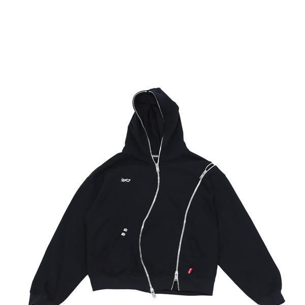 FIELD DOUBLE WAVED ZIP UP HOODIE - BLACK
