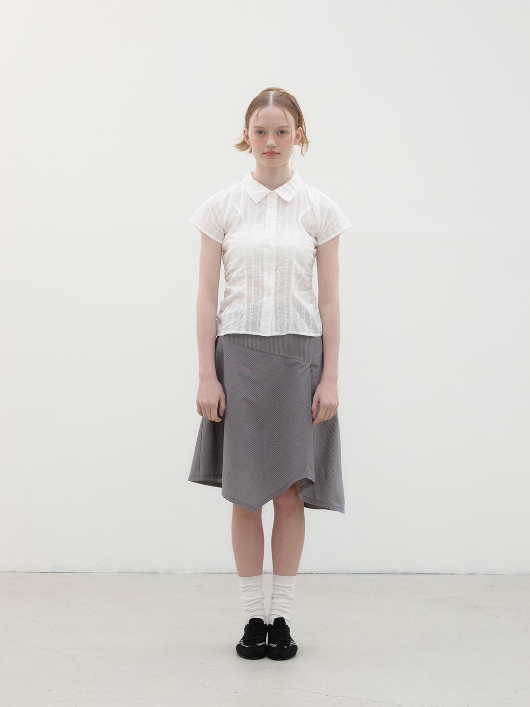 Striped Asymmetric Skirt - Grey