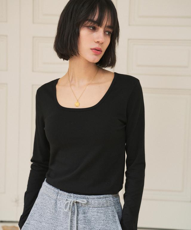 반원아틀리에 A3469 스퀘어넥 모달 티셔츠_Black