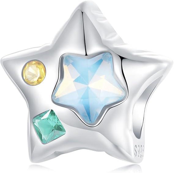 Colorful Wishing Star Charms Sterling Silver Bead fit Pandora Charms Bracelet Gift for Women, Birthday, Valentine's Day