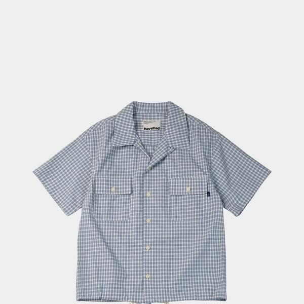 Window Check Open Collar Shirts (Light Blue)