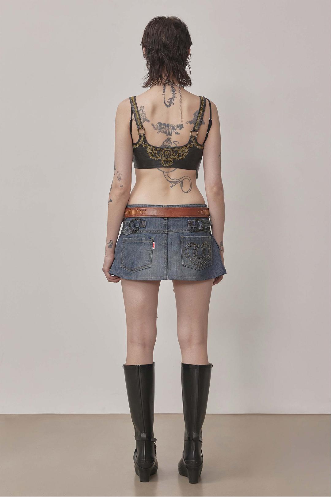 Apron Layered Mini Skirt Mid Blue